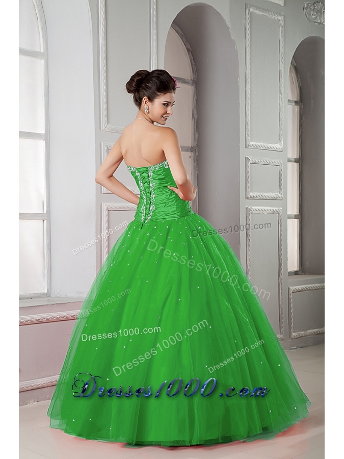 Puffy Sweetheart Floor-length Tulle Quinceanea Dress with Beading