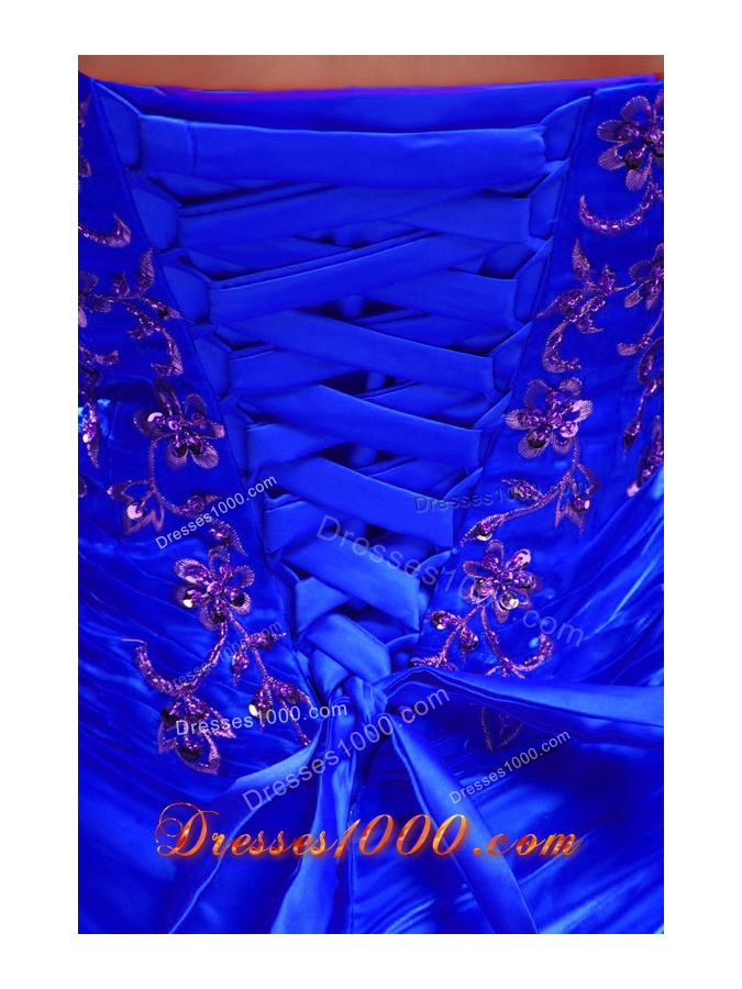 Royal Blue Puffy Strapless 2014 Applqiues Quinceanera Dresses with Pick-ups