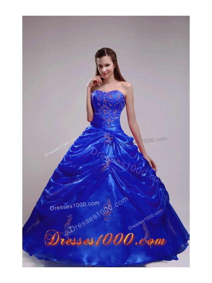Royal Blue Puffy Strapless 2014 Applqiues Quinceanera Dresses with Pick-ups