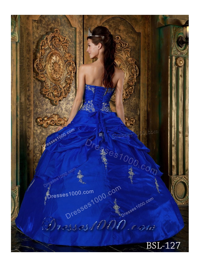 Royal Blue Puffy Sweetheart for 2014 Appliques Quinceanera Dress with Beading