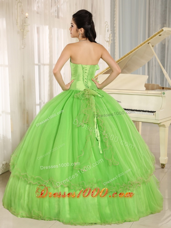 Spring Green Beaded Bowknot Quinceanera Dresses for Custom Made