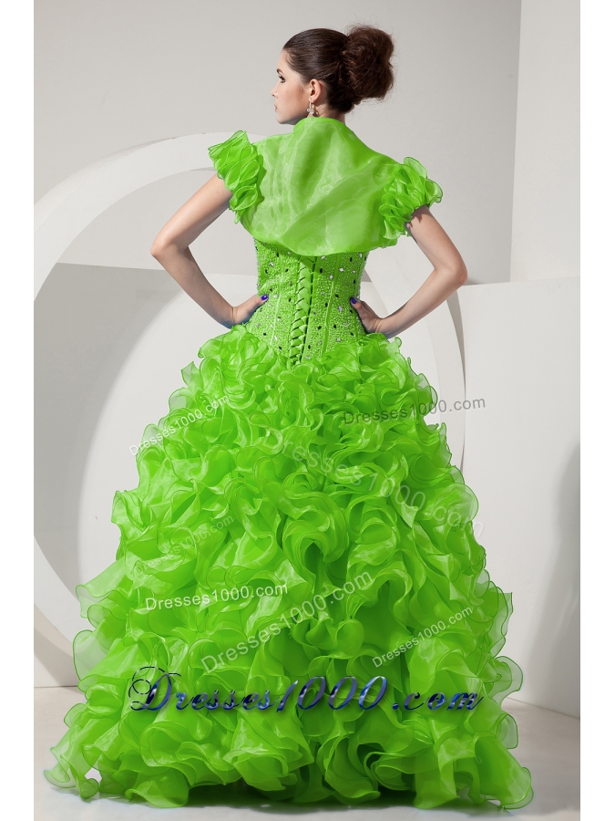 Spring Green Princess Sweetheart Beading and Ruffles 2014 Quinceanera Dresses