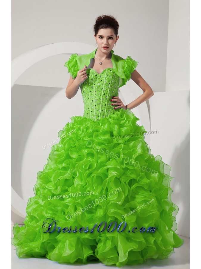 Spring Green Princess Sweetheart Beading and Ruffles 2014 Quinceanera Dresses