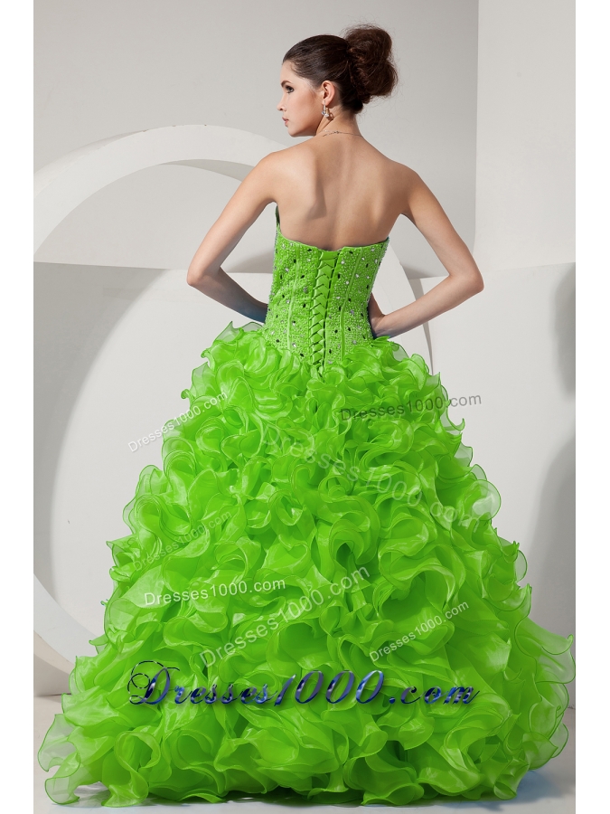 Spring Green Princess Sweetheart Beading and Ruffles 2014 Quinceanera Dresses