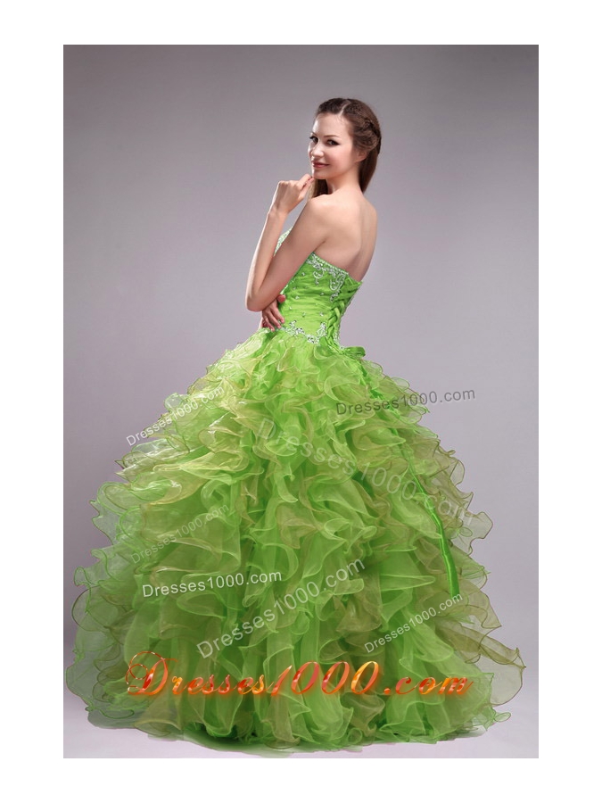 Popular Sweetheart Orangza Quinceanera Dress with Ruffles and Beading