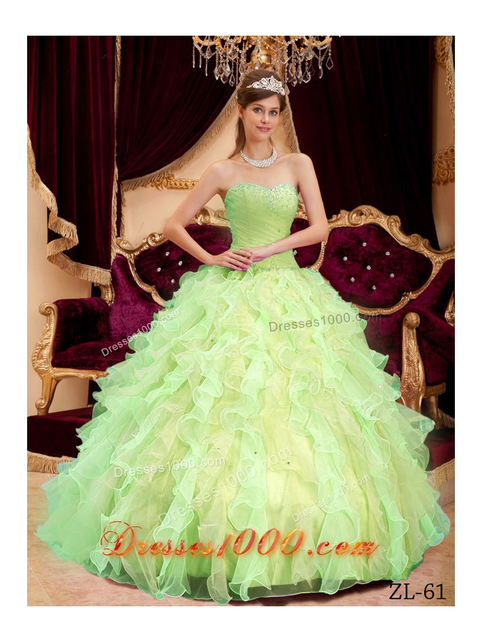 Princess Sweetheart Organza Sweet 15 Dresses with Beading and Ruffles
