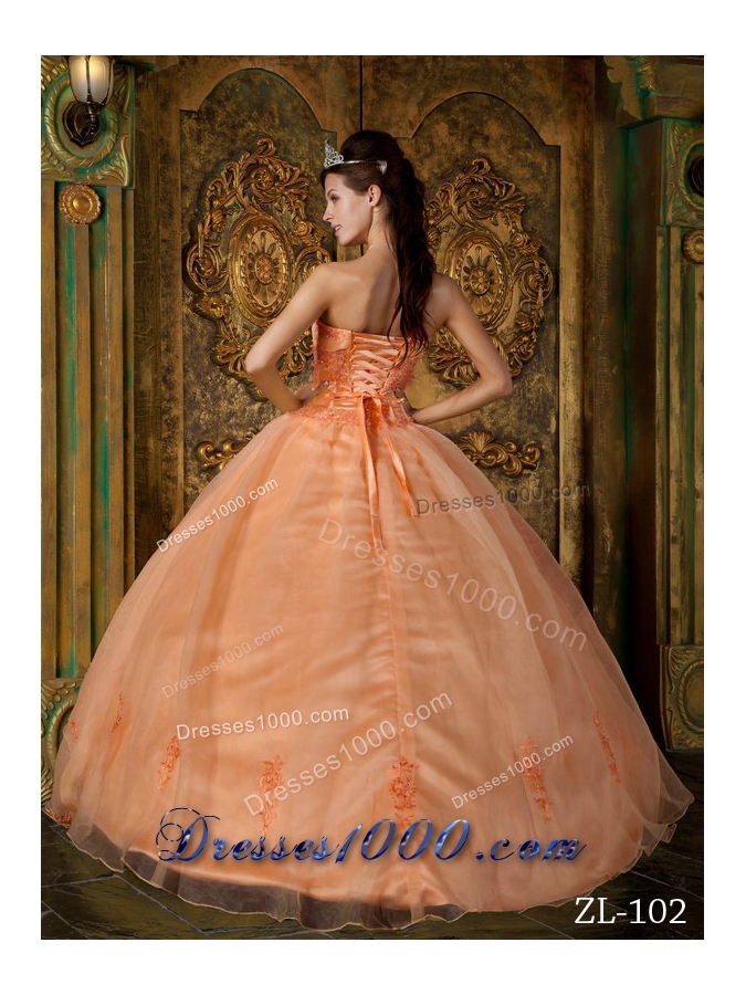 Orange Princess Strapless Appliques Organza Quinceanera Dress