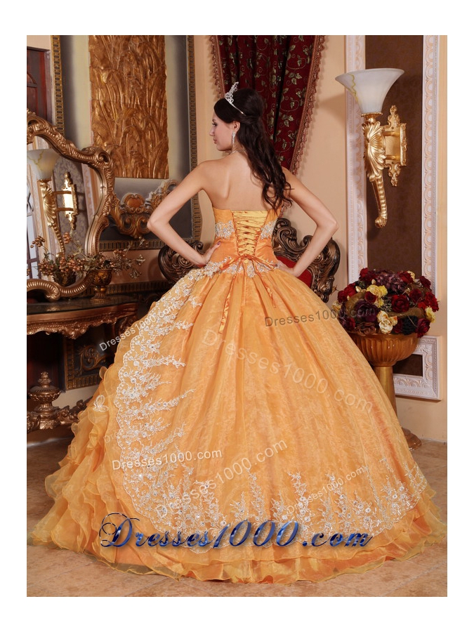 Orange Sweetheart Organza Quinceanera Gown Dresses with Beading and Ruffles