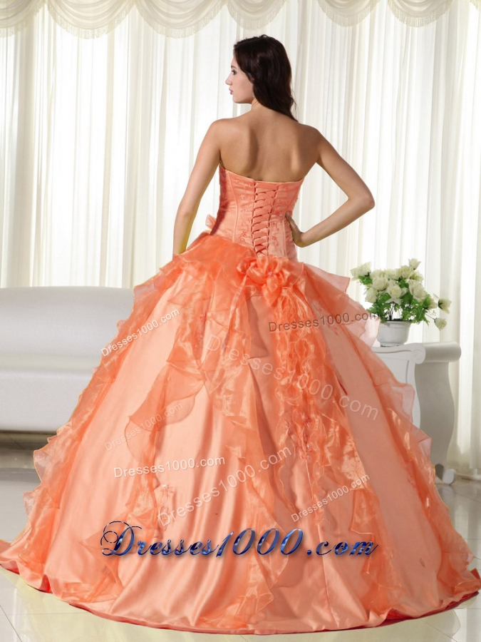 Orange Sweetheart Quinceanera Dresses with Embroidery and Ruffles