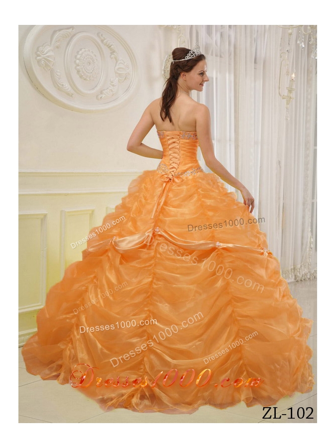 Princess Sweetheart Organza Quinceanera Dresses with Beading and Pick-ups