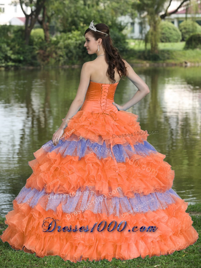 Beaded Decorate Bust Organza Strapless Tiered Quinceneara Dresses