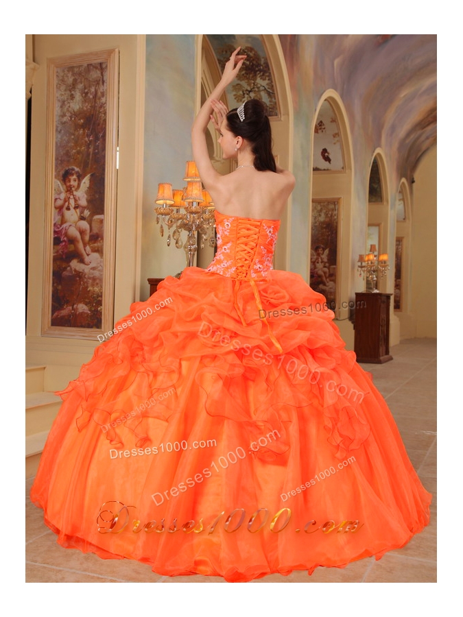 Orange Red Puffy Sweetheart Sweet Sixteen Dresses with Appliques