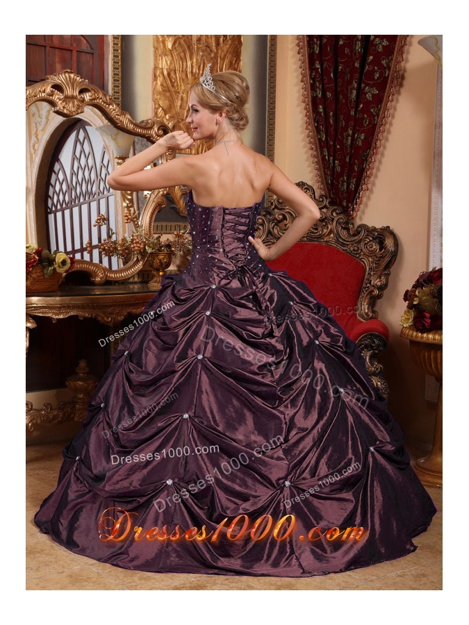 2014 Dark Purple Puffy Strapless Beading Quinceanera Dresses with Pick-ups