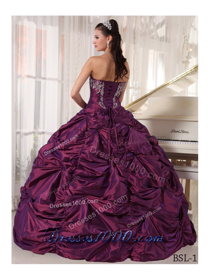 2014 Low price Dark Purple Strapless Embroidery Quinceanera Dresses with Beading