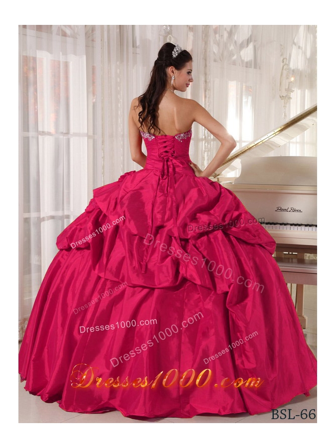 2014 Quinceanera Dress in Hot Pink Puffy Sweetheart with Beading and Pick-ups