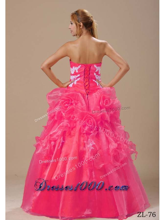 Appliques and Hand Made Flowers Floor-length For 2014 Quinceanera Dresses