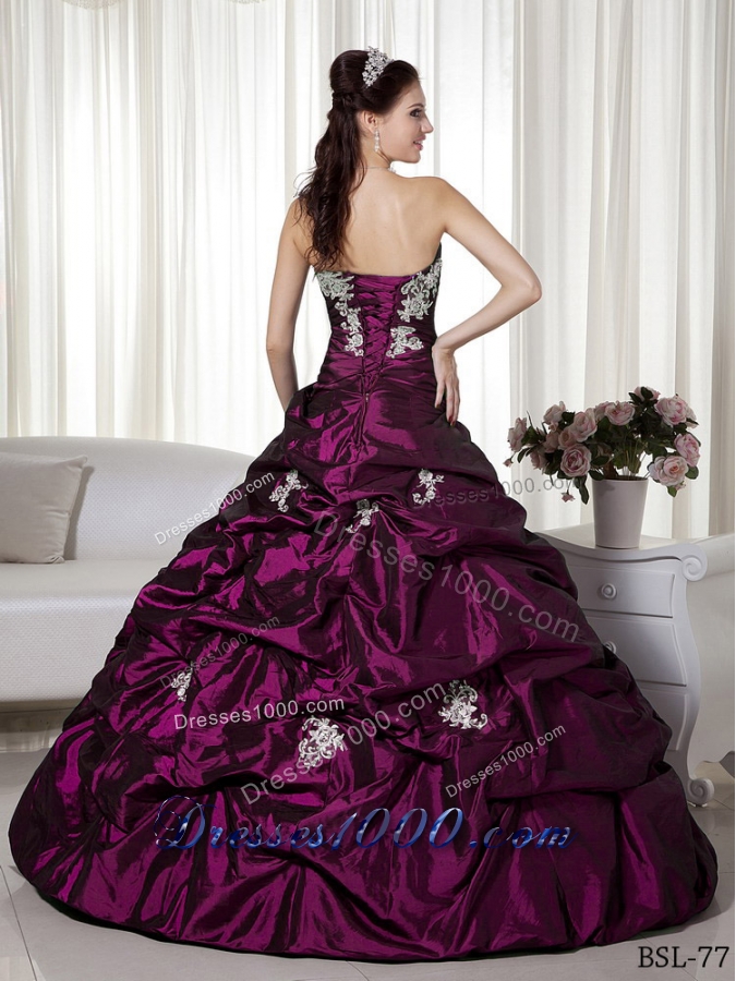 Beautiful Princess Strapless 2014 Appliques Quinceanera Dresses with Pick-ups