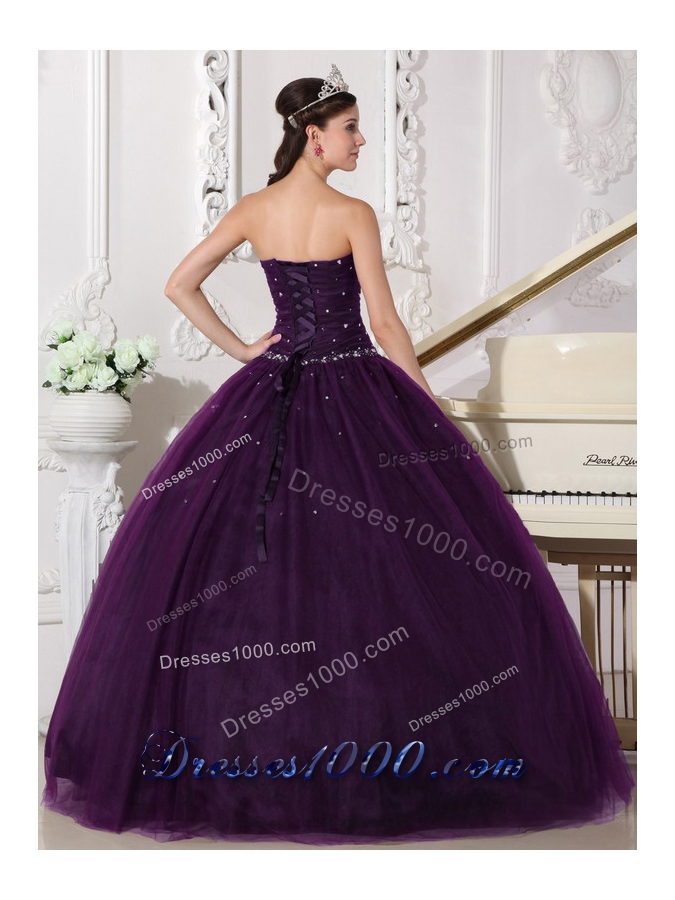 Dark Purple Puffy Sweetheart Rhinestone Quinceanera Dresses for 2014