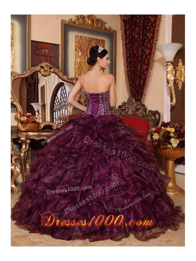 Luxurious Dark Purple Puffy Sweetheart Sequins 2014 Quinceanera Dress with Ruffles