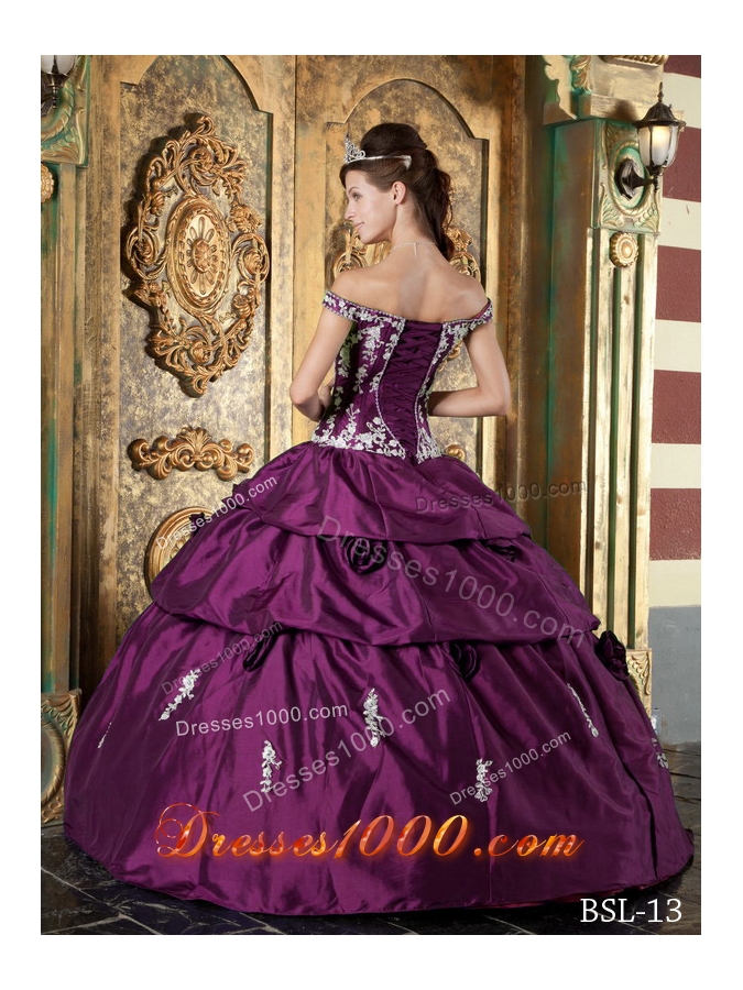 Perfect Dark Purple Off The Shoulder 2014 Appliques Quinceanera Dresses with Pick-ups