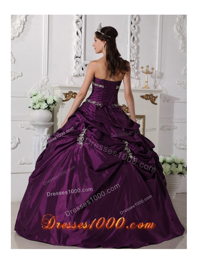 Simple Puffy Strapless Appliques 2014 Quinceanera Dresses with Pick-ups