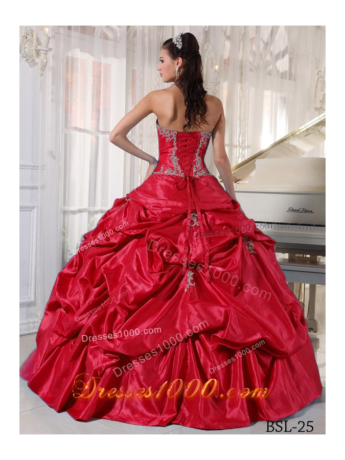 Simple Red Ball Gown Strapless Quinceanera Dress Appliques for 2014
