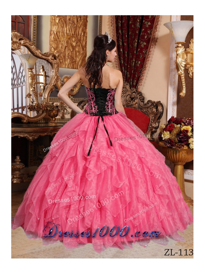 2014 Coral Red Puffy Sweetheart Embroidery and Beading Quinceanera Dress with Ruffles