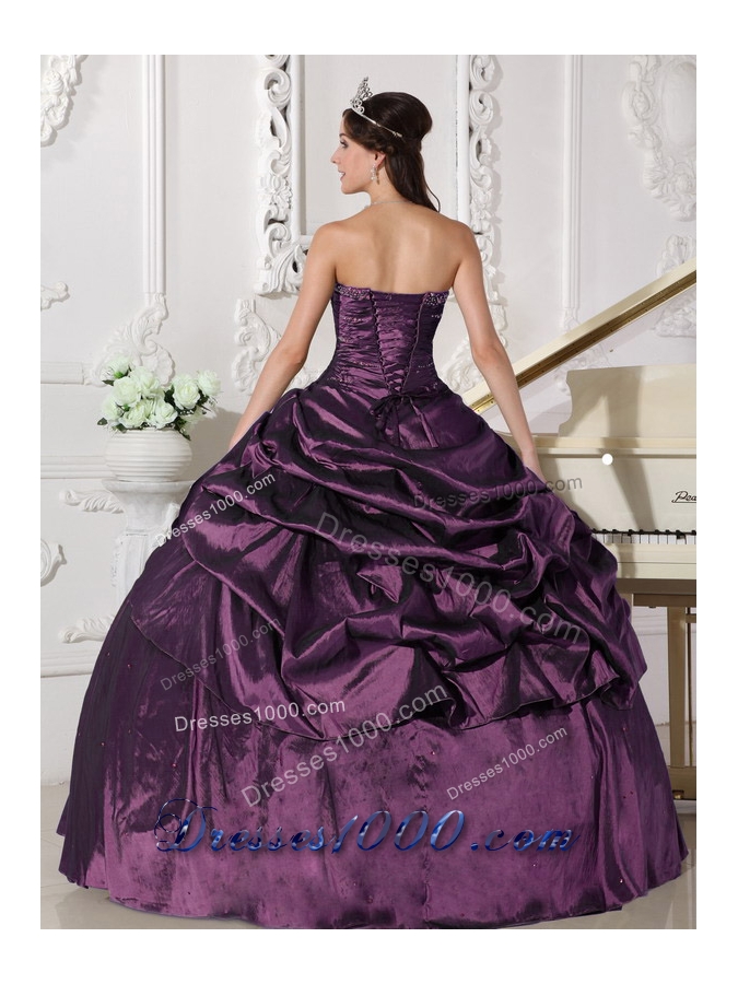 2014 Popular Purple Puffy Strapless Beading Quinceanera Dresses with Pick-ups
