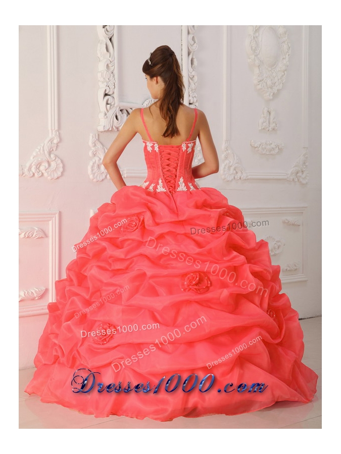 Cute Custom Made Coral Red Sweetheart Ruffles and Embroidery For Quinceanera Wear In 2014