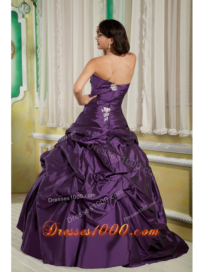Dark Purple Princess Strapless Appliques for 2014 Quinceanera Dress with Pick-ups