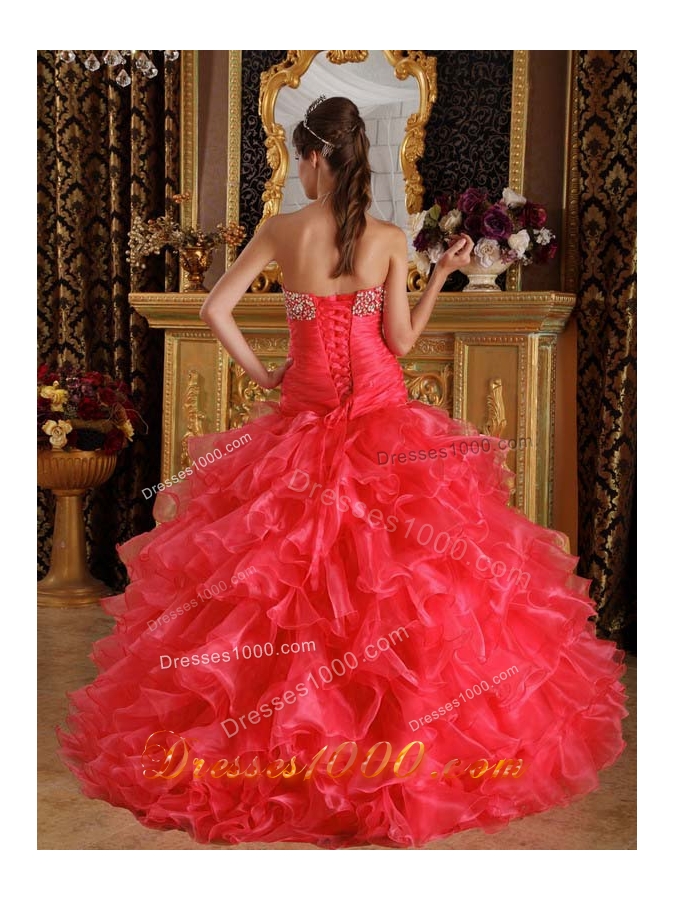 Exclusive Puffy Sweetheart Beading for 2014 Quinceanera Dress with Ruffles