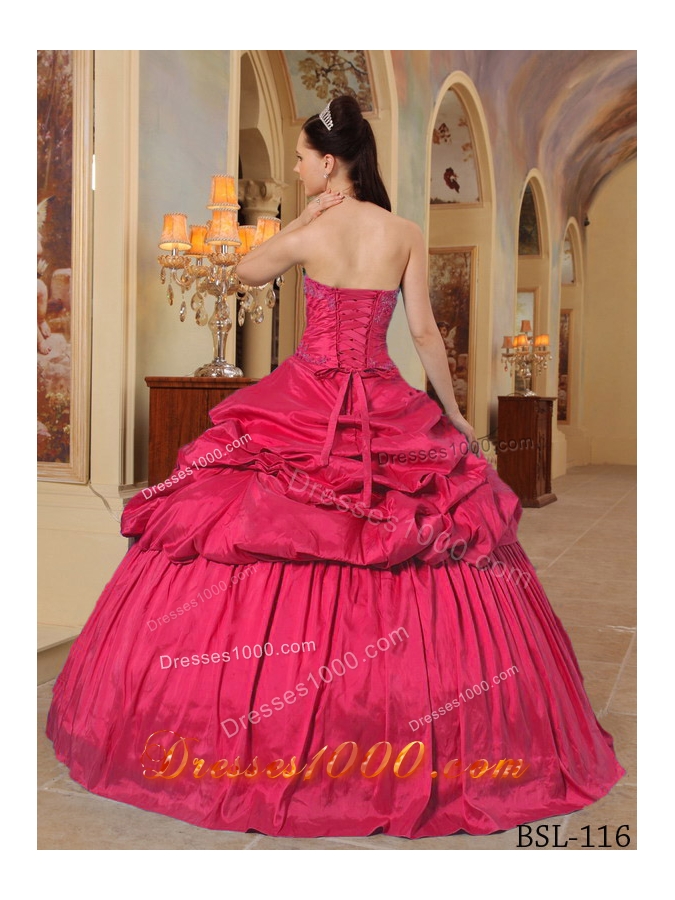 Hot Pink Puffy Sweetheart Beading for 2014 Quinceanera Dress with Pick-ups