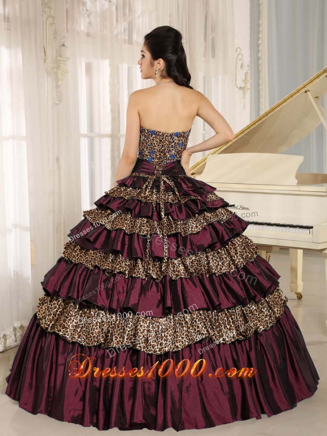 Leopard Layers and Beading 2014 Dark Purple Quinceanera Dress For Custom Made