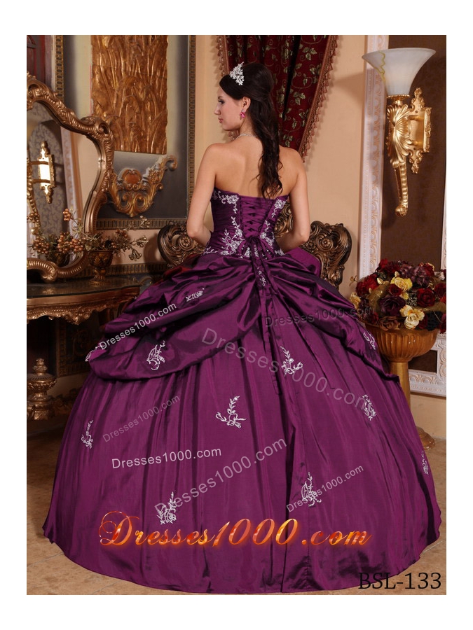 Lovely Fuchsia Puffy Sweetheart Appliques Quinceanera Dresses with Pick-ups