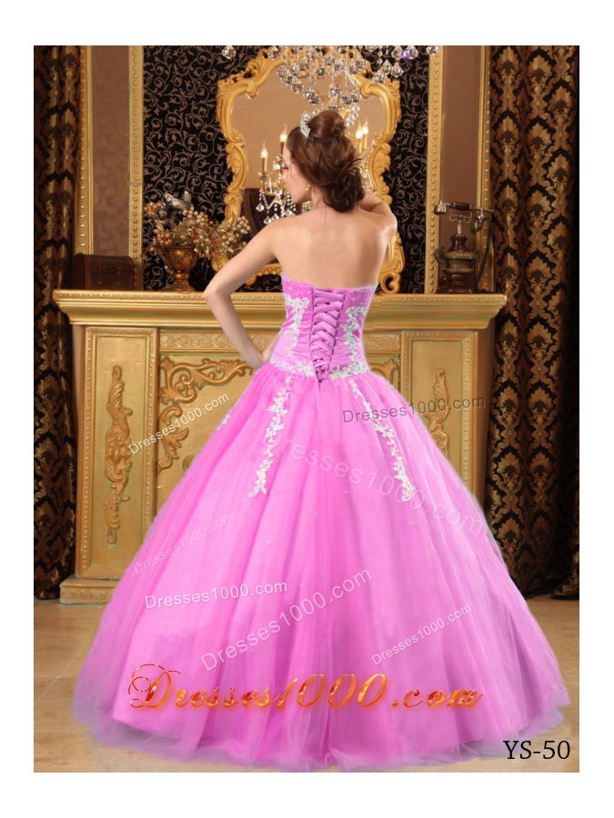 Popular Princess Sweetheart Rose Pink Quinceanera Gowns with Appliques