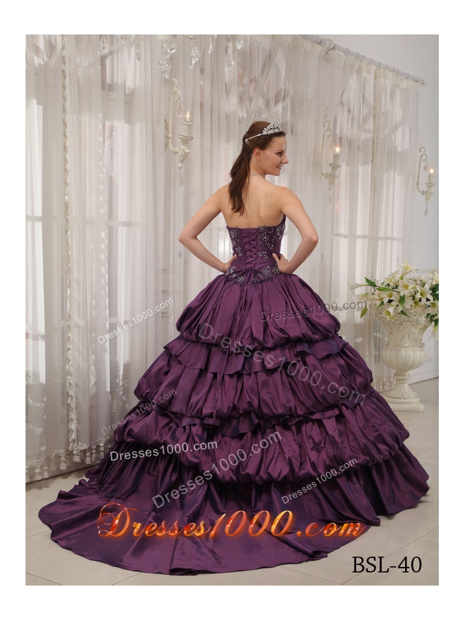 Pretty Puffy Sweetheart Court Train Appliques and Quinceanera Dresses for 2014