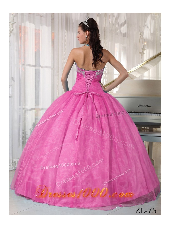 Rose Pink Sweetheart Organza Sweet 15 Dresses with Appliques