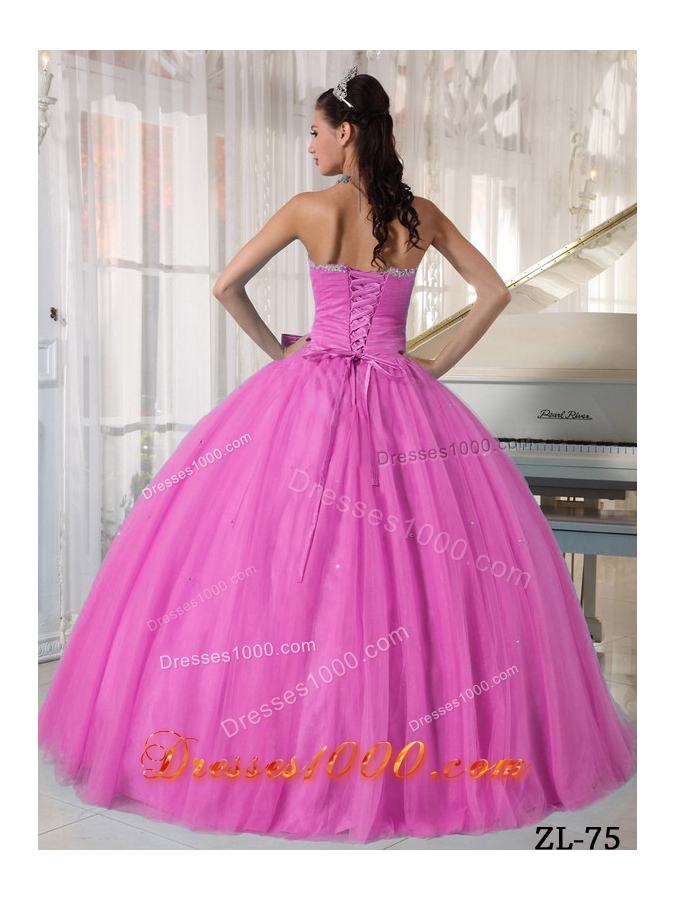 Rose Pink Sweetheart Quinceanera Dresses with Beading and Bowknot