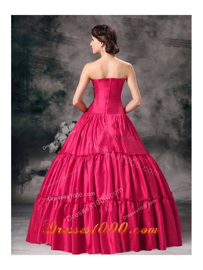 2014 Classical Quinceanera Dress in Red Ball Gown Strapless with Ruching