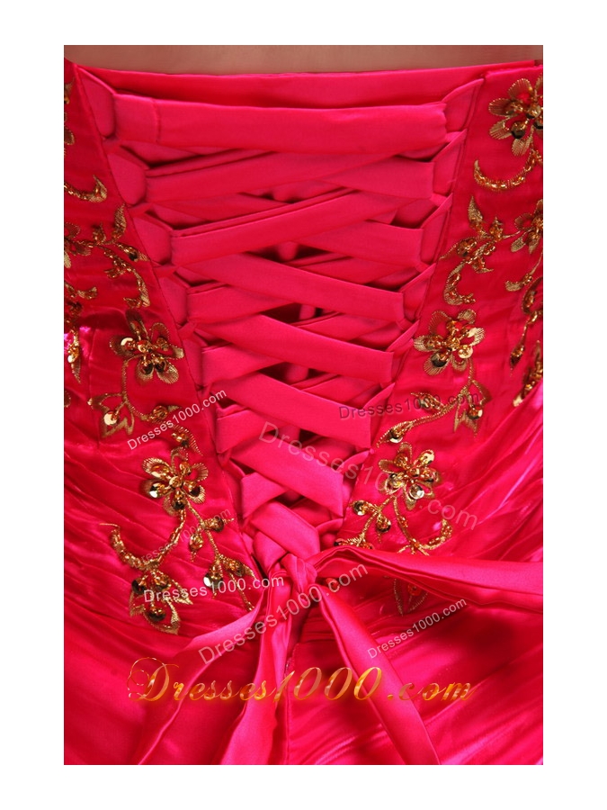 2014 Pretty Red Puffy Strapless Applqiues Quinceanera Dress with Pick-ups