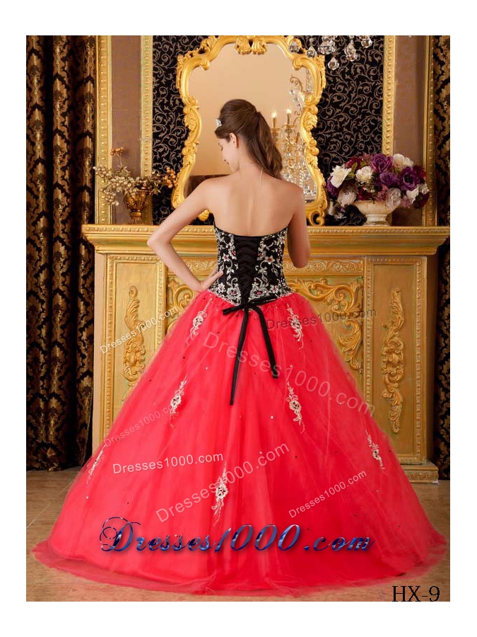 2014 Princess Sweetheart Hand Made Flower and Beading Quinceanera Dress in Red