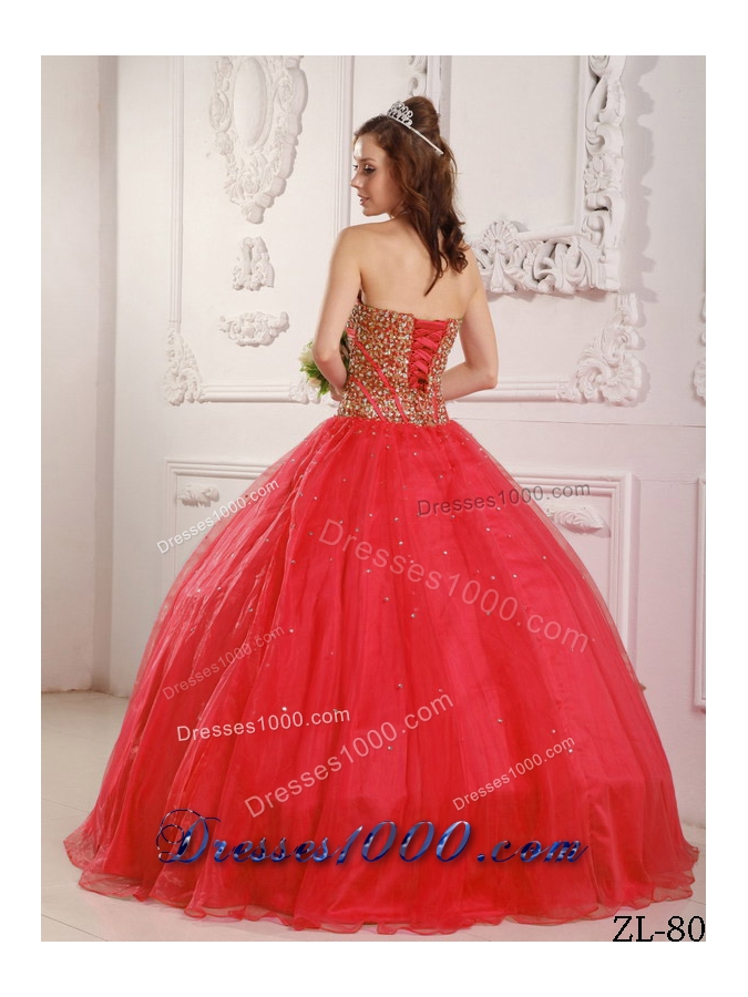 2014 Red Princess Sweetheart Beading Decorate for Quinceanera Dresses