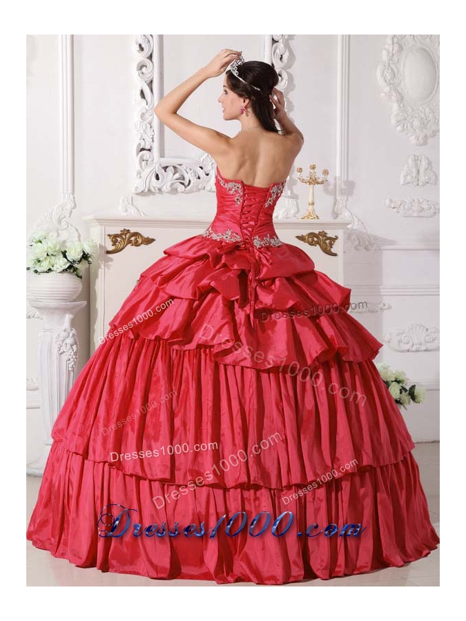 2014 Red Puffy Sweetheart Beading and Ruching Detachable Quinceanera Dress with Ruffled Layers