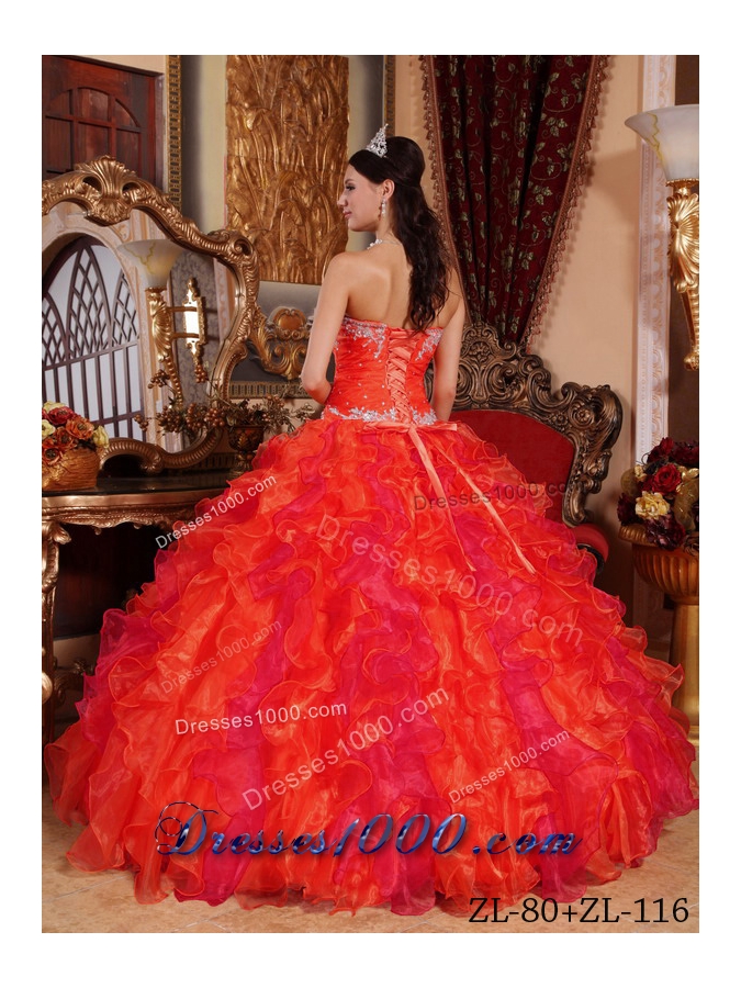 2014 Romantic Puffy Sweetheart Appliques and Beading Quinceanera Dresses