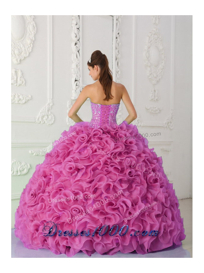 Ball Gown Strapless Organza Quinceanera Gowns with Ruffles and Beading