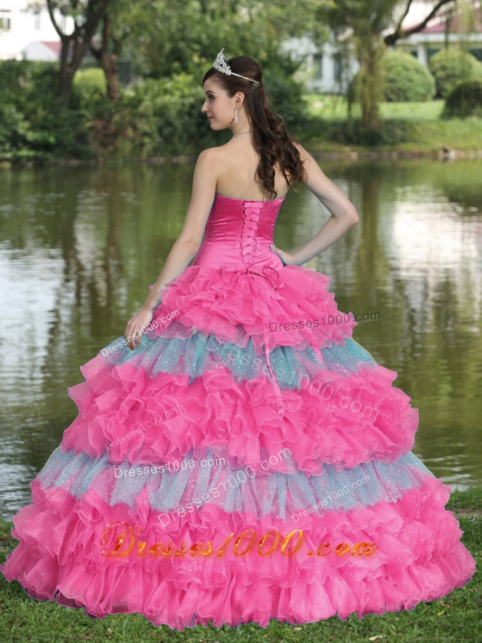 Beaded Decorate Bust Organza Strapless New Style Sweet 16 Dresses with Tiers