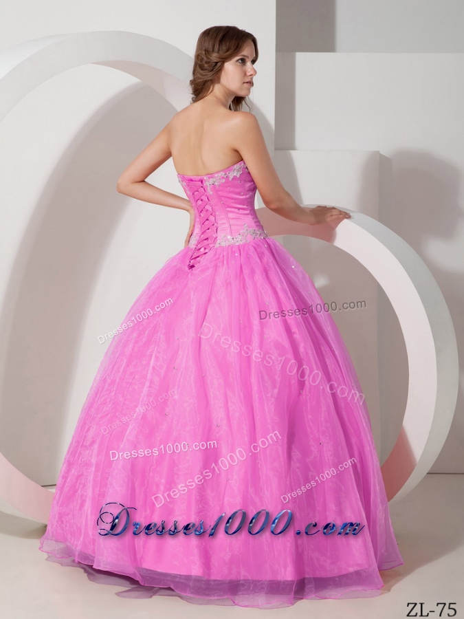 Beautiful Sweetheart Organza Rose Pink Quinceneara Dresses with Beading and Appliques
