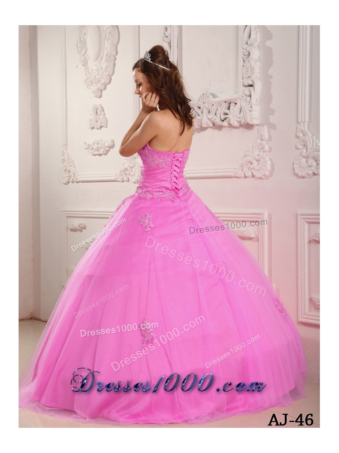 Classical Sweetheart Rose Pink Quinceneara Dresses with Appliques