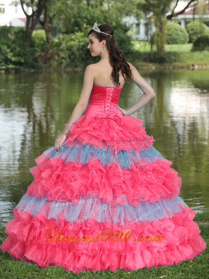 Multi-color Strapless Tiered Sweet Sequins for 2014 Quinceanera Dress with Ruffled Layers