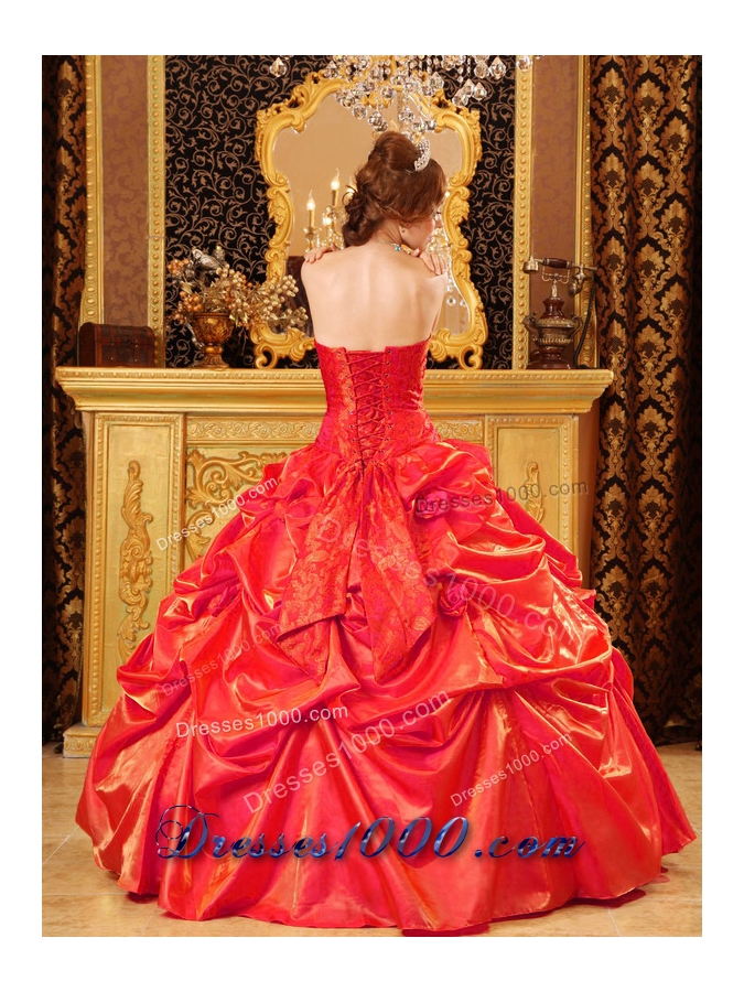 Popular Puffy Strapless Hand Made Flowers Red 2014 Quinceanera Dresses